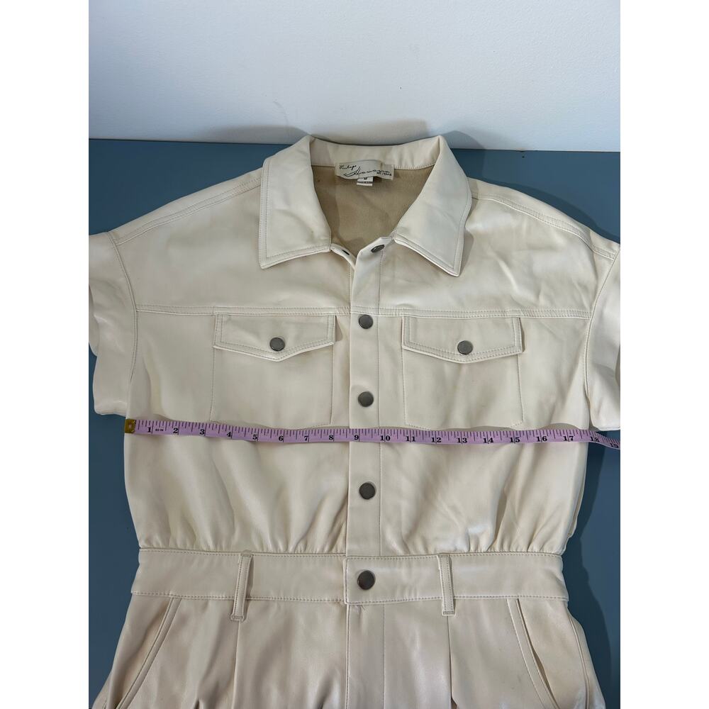 Vintage Havana romper women size M cream faux leather shorts collar short sleeve - Picture 8 of 11